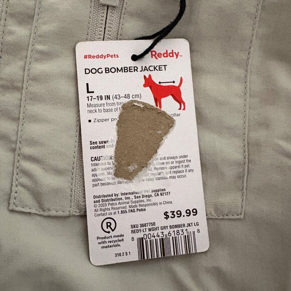 Reddy Dog Bomber Jacket Size Large 17-19in Light Gray Purple Lightweight NEW - Picture 4 of 5